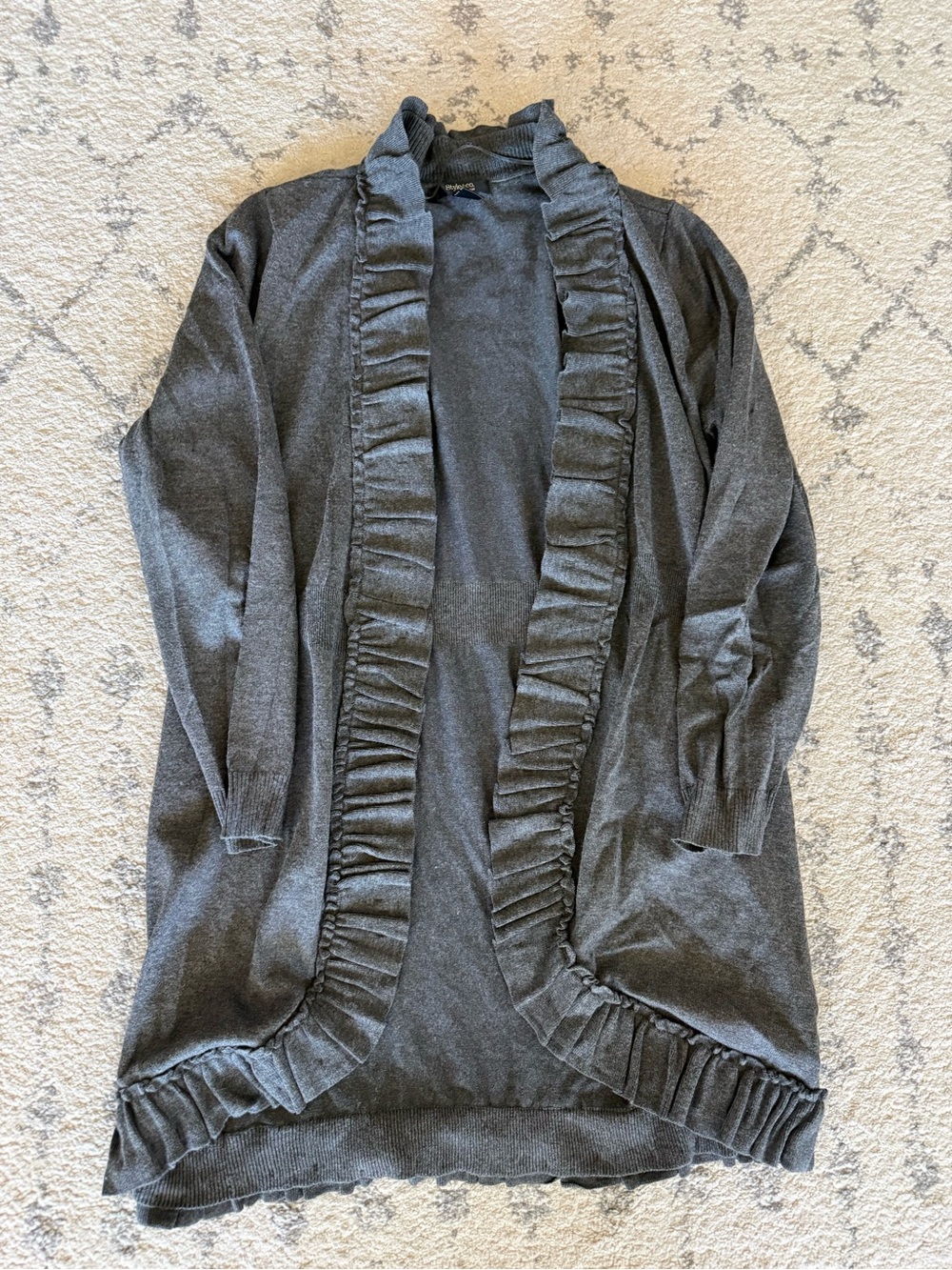 Style & Co. Charcoal Ruffled Open-Front Cardigan